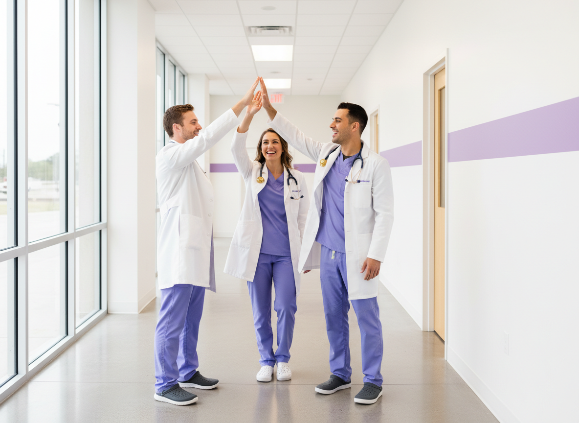 Veterinary team celebrating together